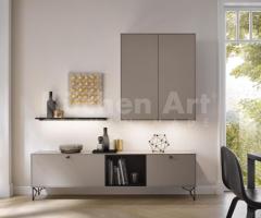 Buffet contemporain couleur grège avec surfaces mates et pieds métallique